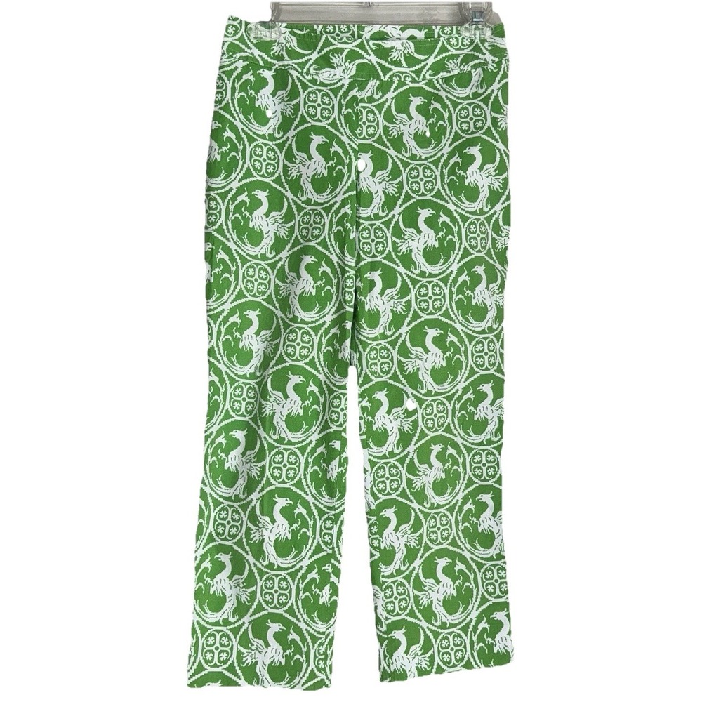 J. Mclaughlin Crop Pants Size 0 /Green White Abstract Bird Geometric Side Zip